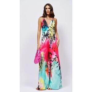 Multi-Color Halter Wide-Leg Jumpsuit - Pink & Aqua